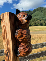 Wood Carved Climbing Bear for Posts, Poles, Trees, and More - 15 Inches, Easy to Mount and Display - Brown