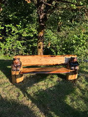 Hand Crafted Bench - Bears in Logs - Live Edge Slabs - Multiple Lengths - Brown
