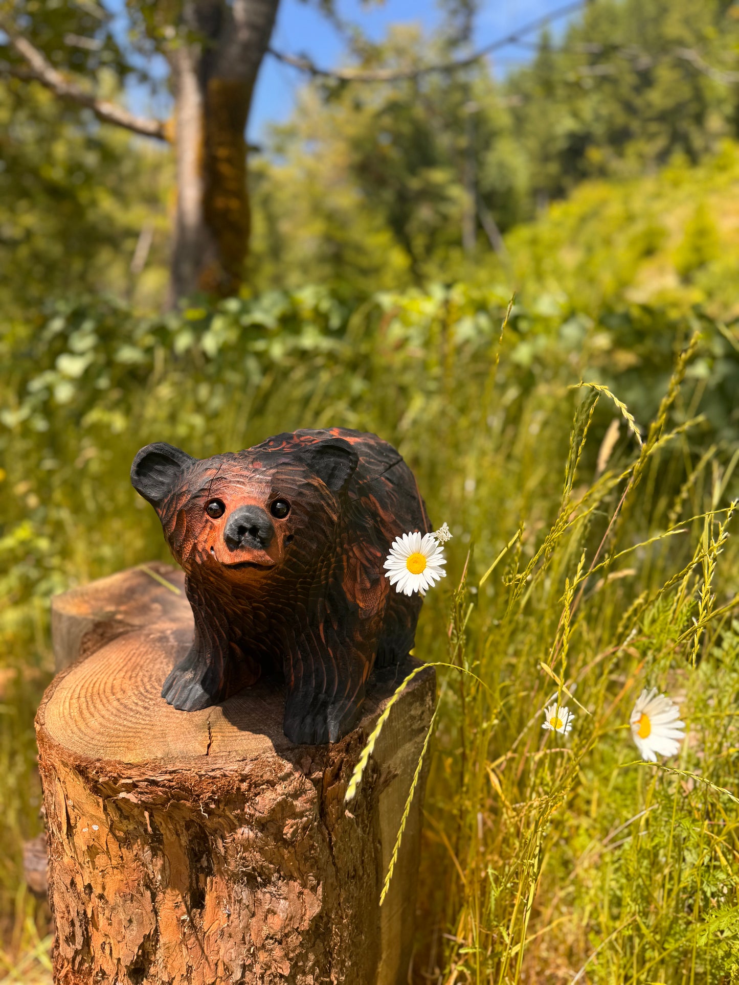 Handcrafted Wood Carved Bear Standing on All Fours - 15 Inches, - Brown