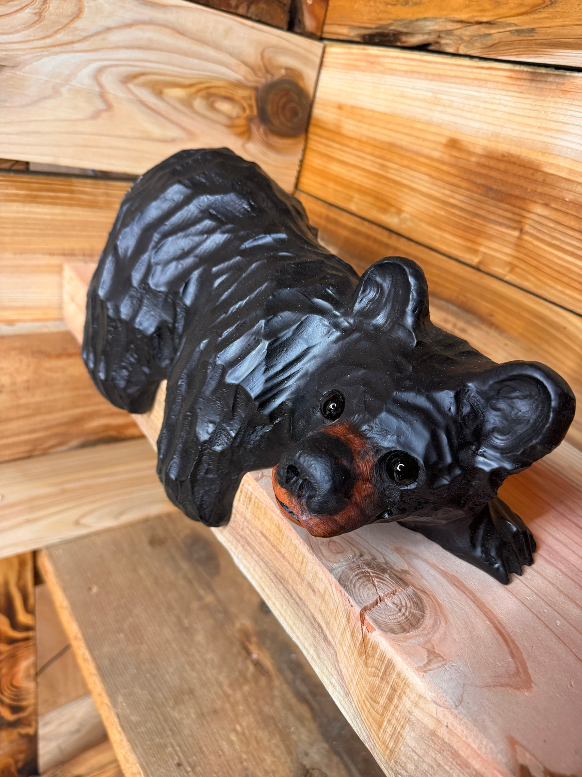 14” Wood-Carved Bear for Railing, Shelf, Mantel