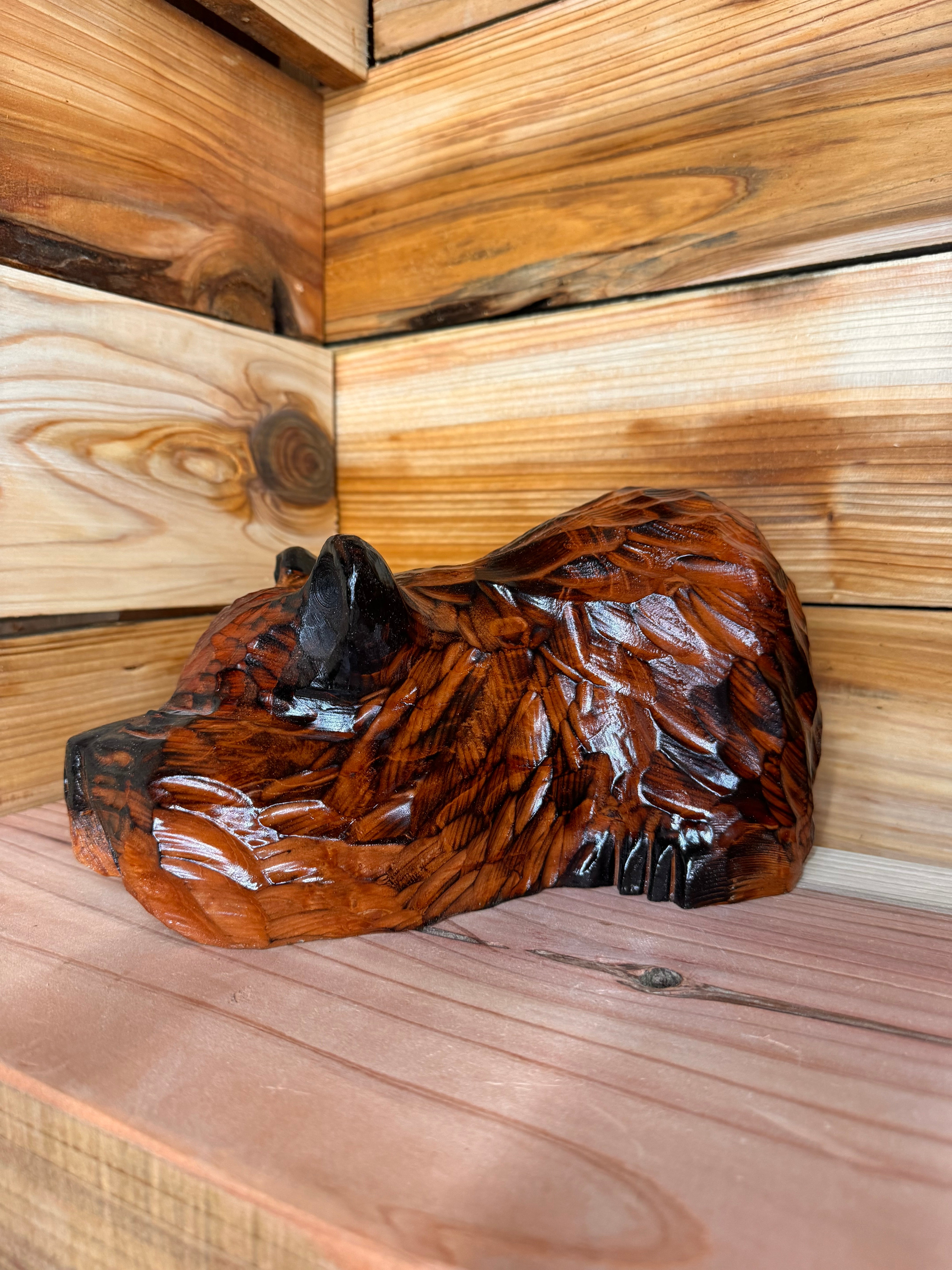 10" Hand-Carved Peeking Bear | Giant Sequoia Redwood