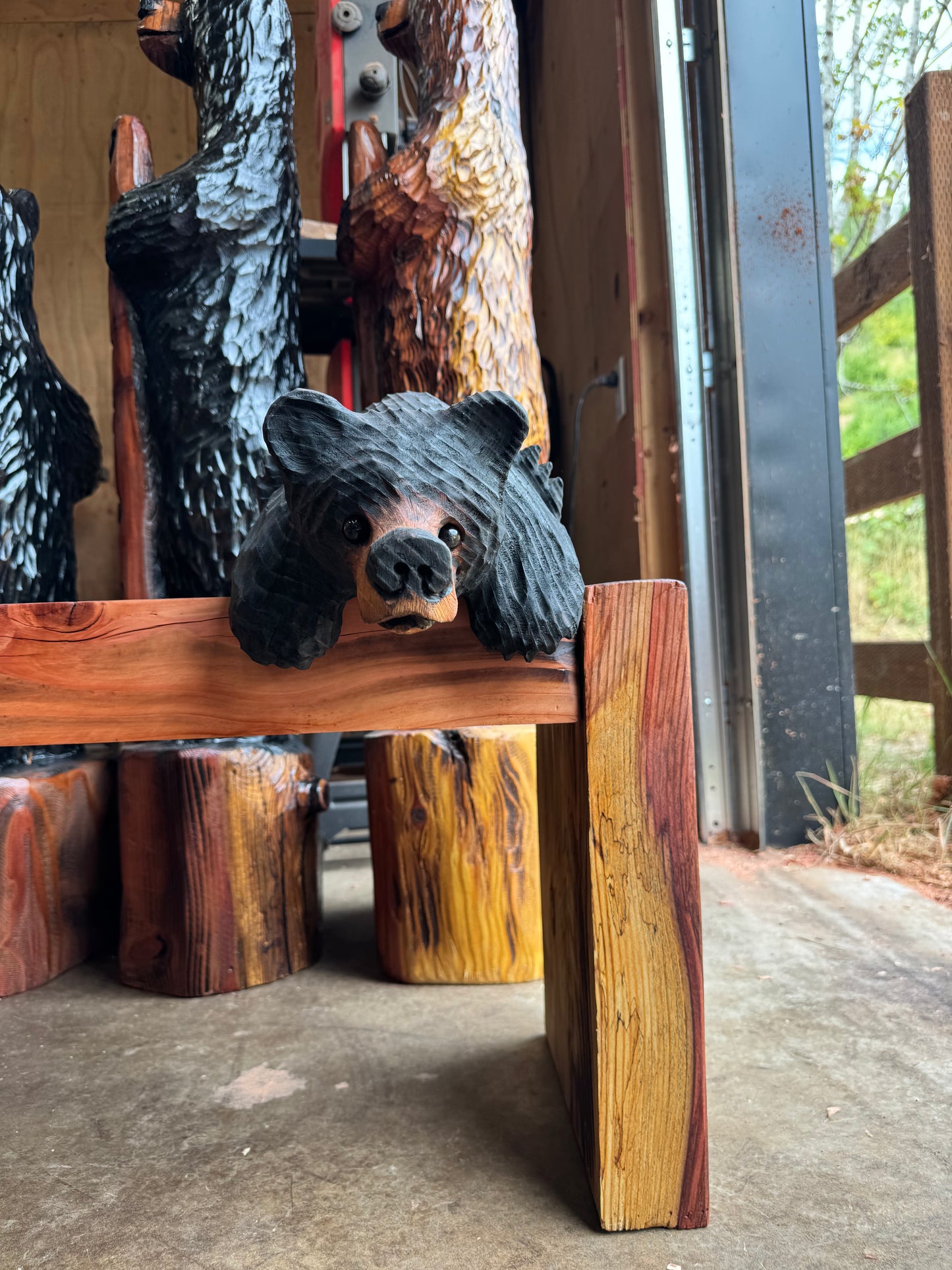 Chainsaw Carved Burnt Black Hanging Ledge Bear – 15" Giant Sequoia Redwood