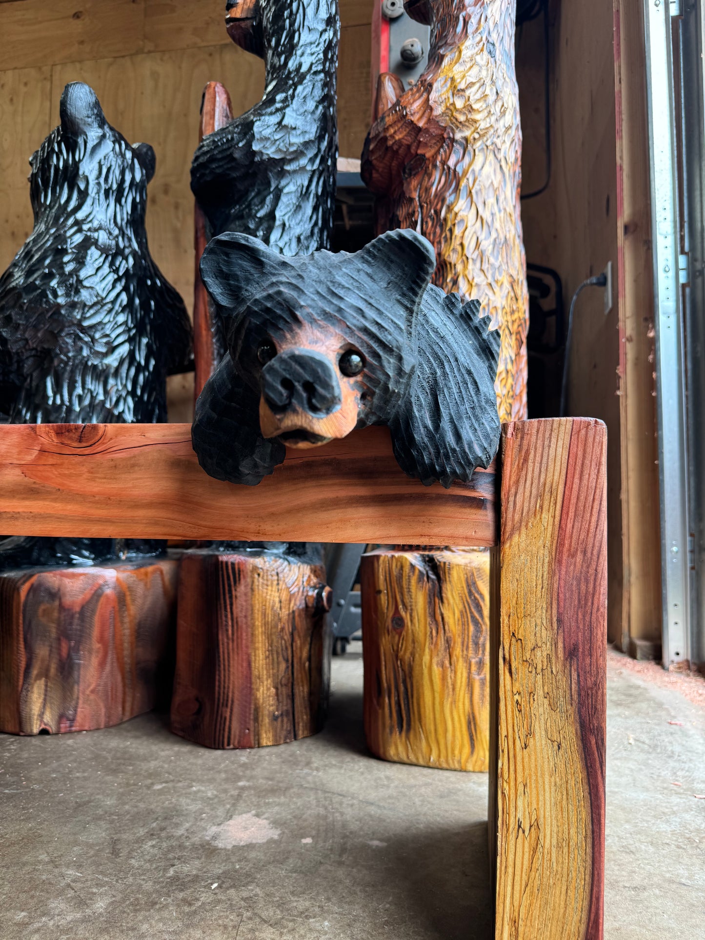 Chainsaw Carved Burnt Black Hanging Ledge Bear – 15" Giant Sequoia Redwood