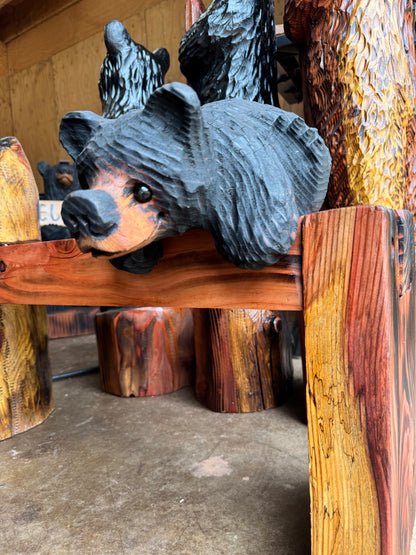 Chainsaw Carved Burnt Black Hanging Ledge Bear – 15" Giant Sequoia Redwood