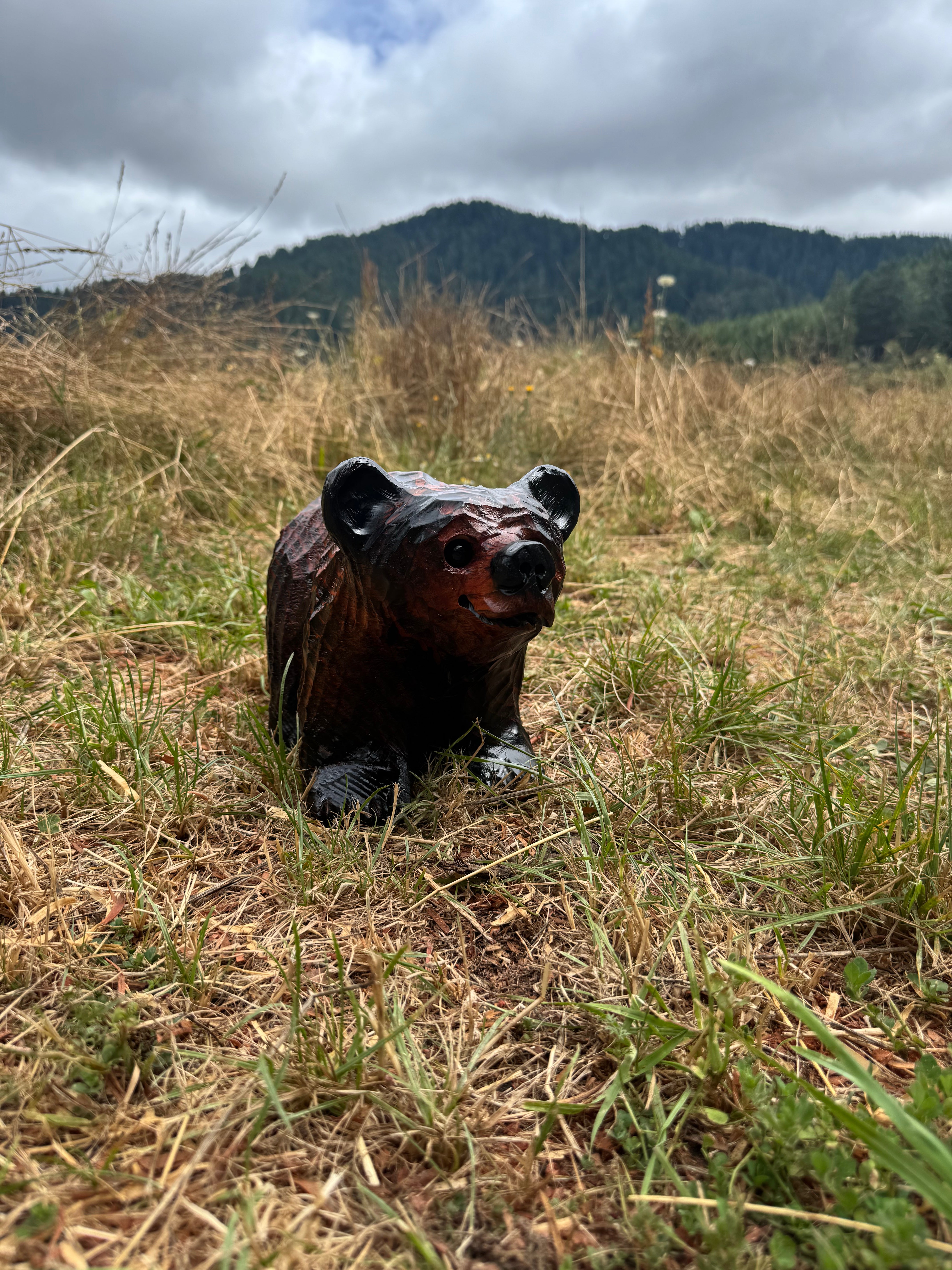 Chainsaw Carved Bear on All Fours – 12" Giant Sequoia Redwood