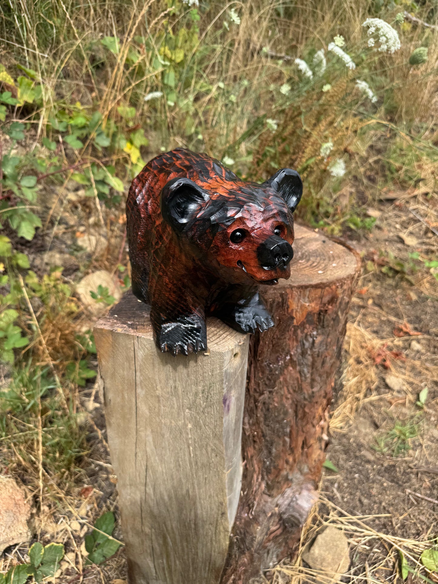 Chainsaw Carved Bear on All Fours – 12" Giant Sequoia Redwood