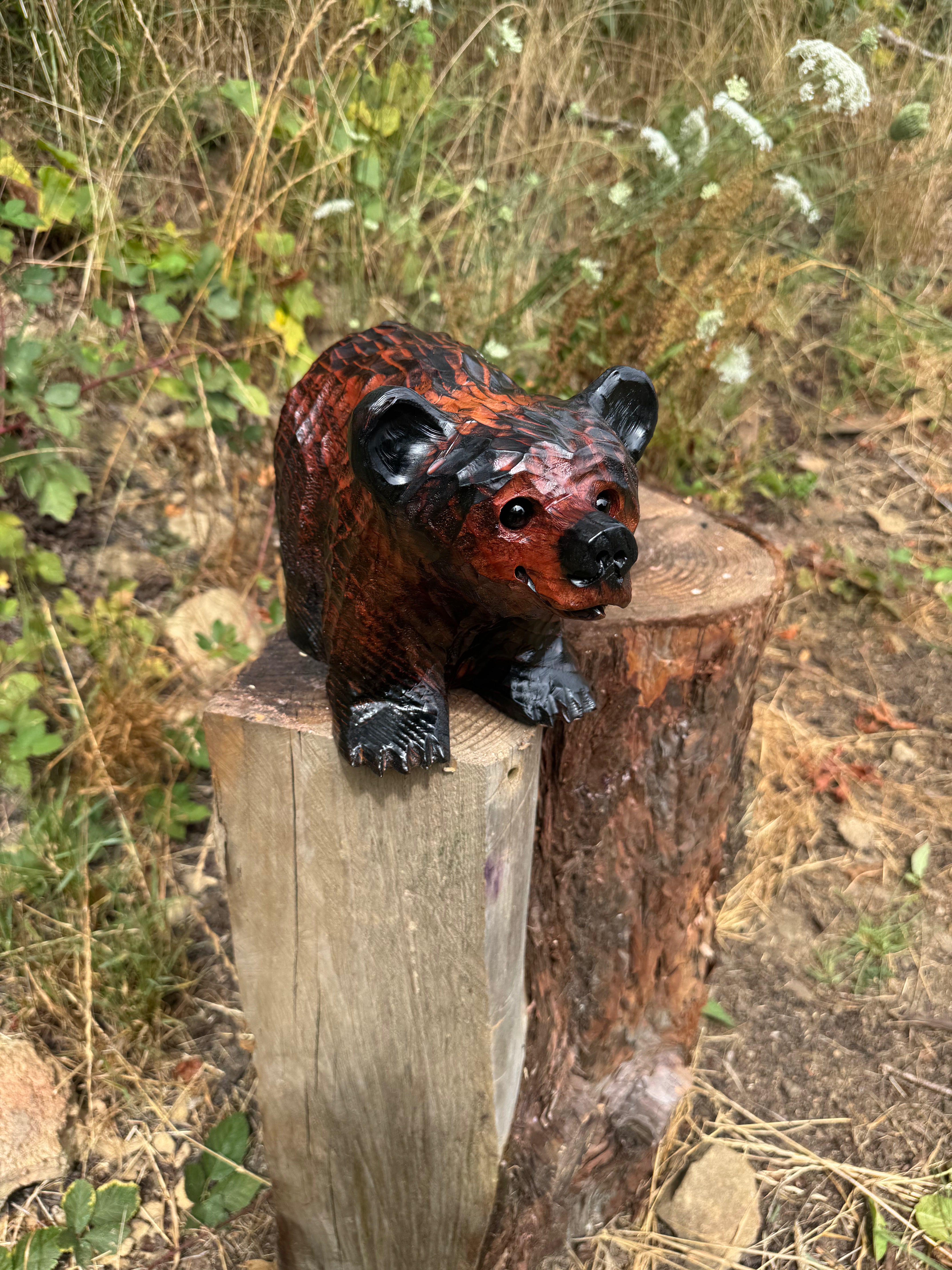 Chainsaw Carved Bear on All Fours – 12" Giant Sequoia Redwood