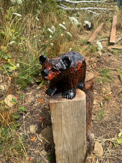 Chainsaw Carved Bear on All Fours – 12" Giant Sequoia Redwood