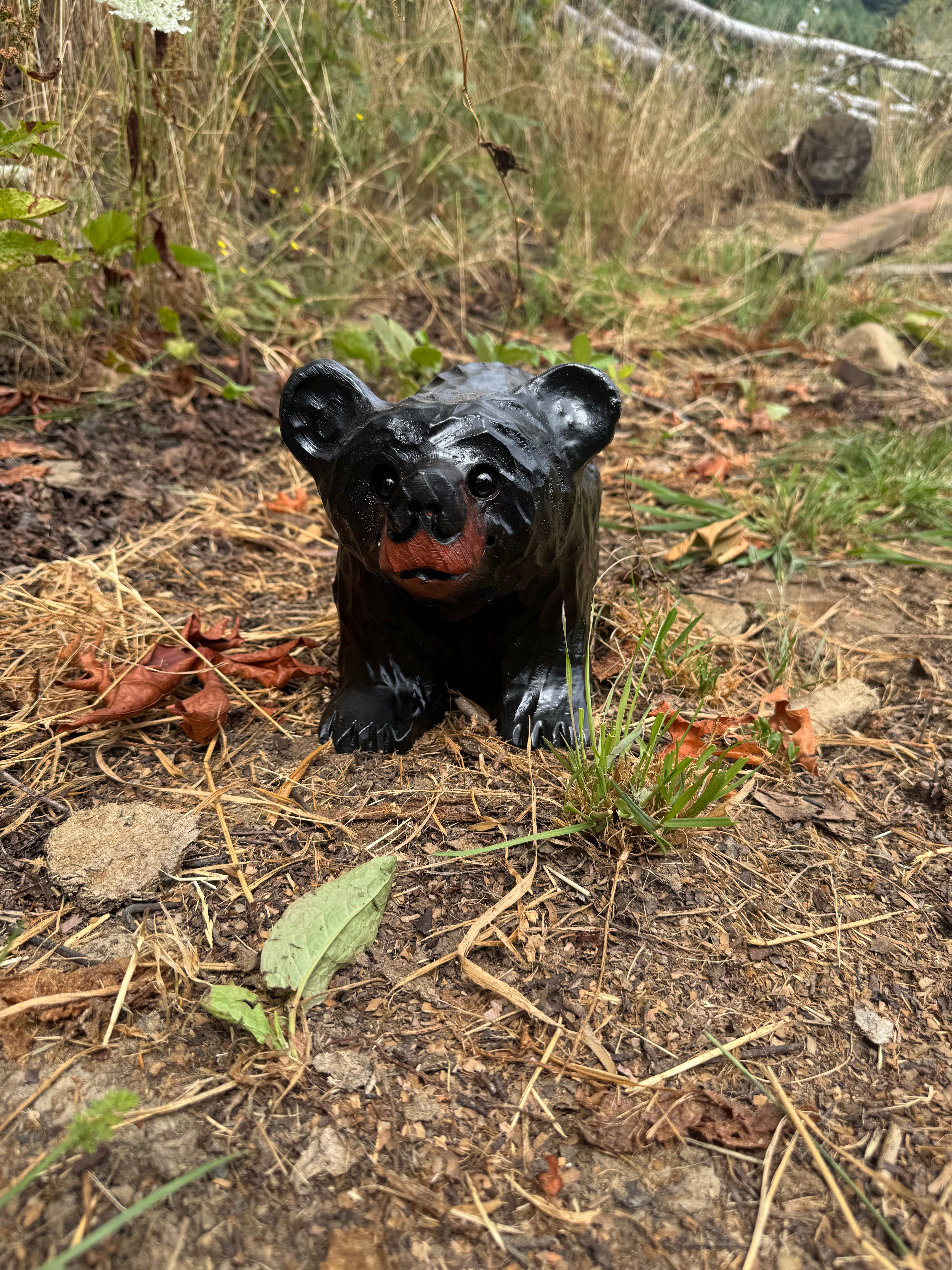 Chainsaw Carved Bear on All Fours- 12'' - Black