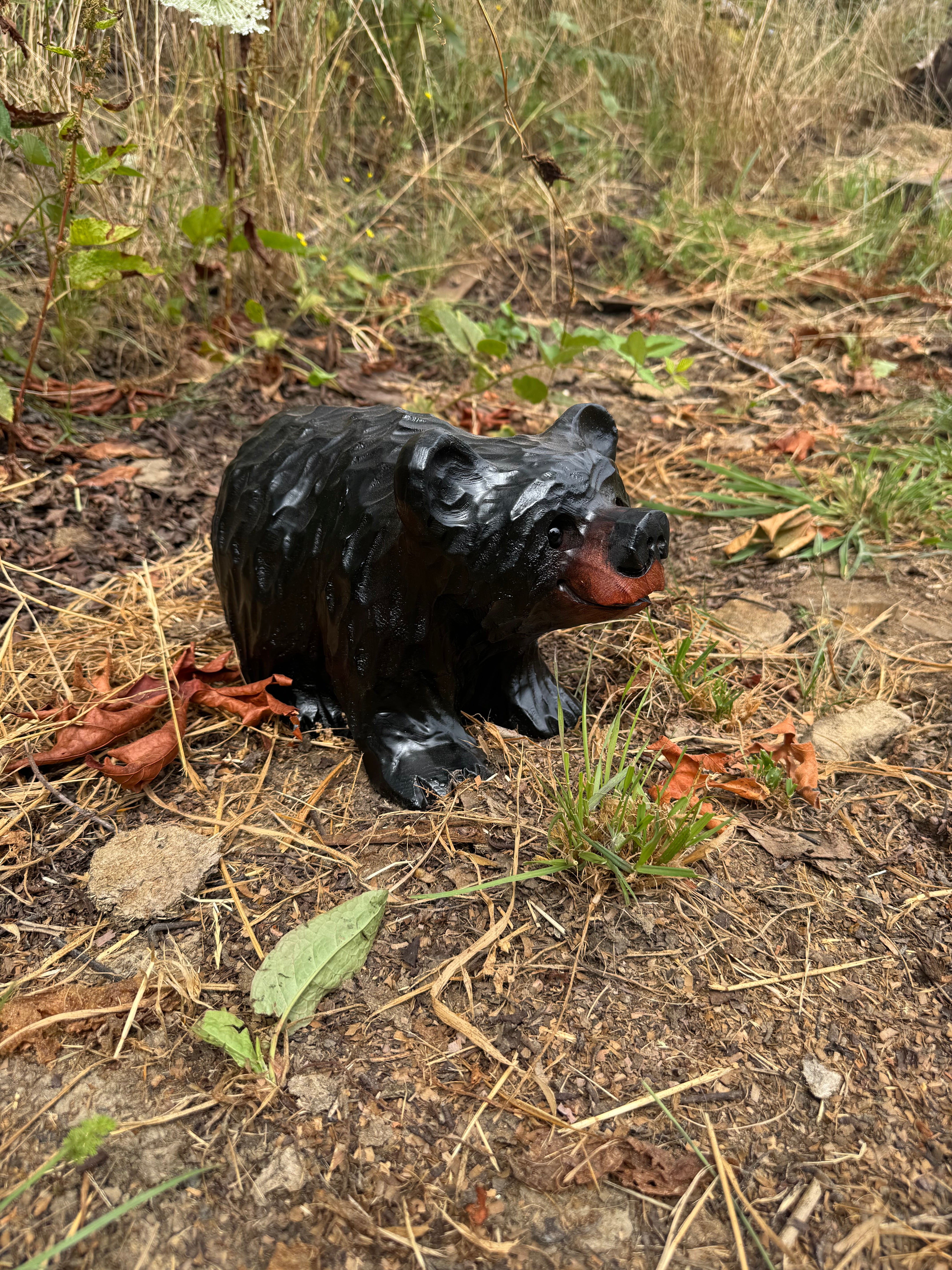 Chainsaw Carved Bear on All Fours- 12'' - Black