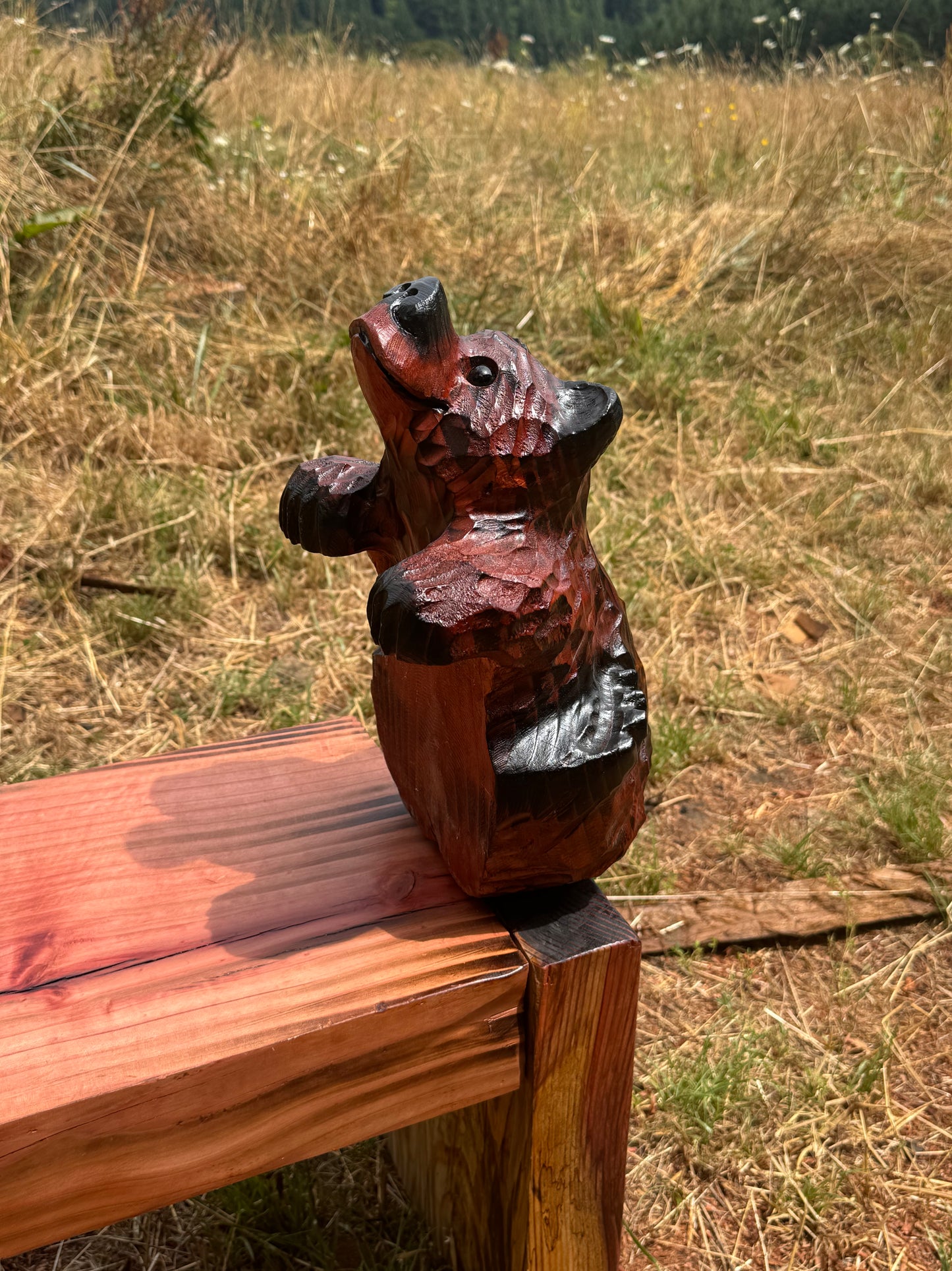 Chainsaw Carved Redwood Bear for Shelves & Mantels – 15 Inches
