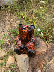 Chainsaw Carved Looking-Up Bear – 15" Giant Sequoia Redwood