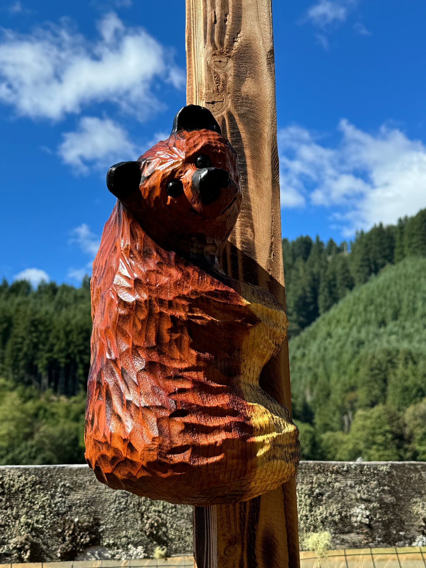 Wood Carved Climbing Bear for Posts, Poles, Trees, and More - 15 Inches, Easy to Mount and Display - Brown