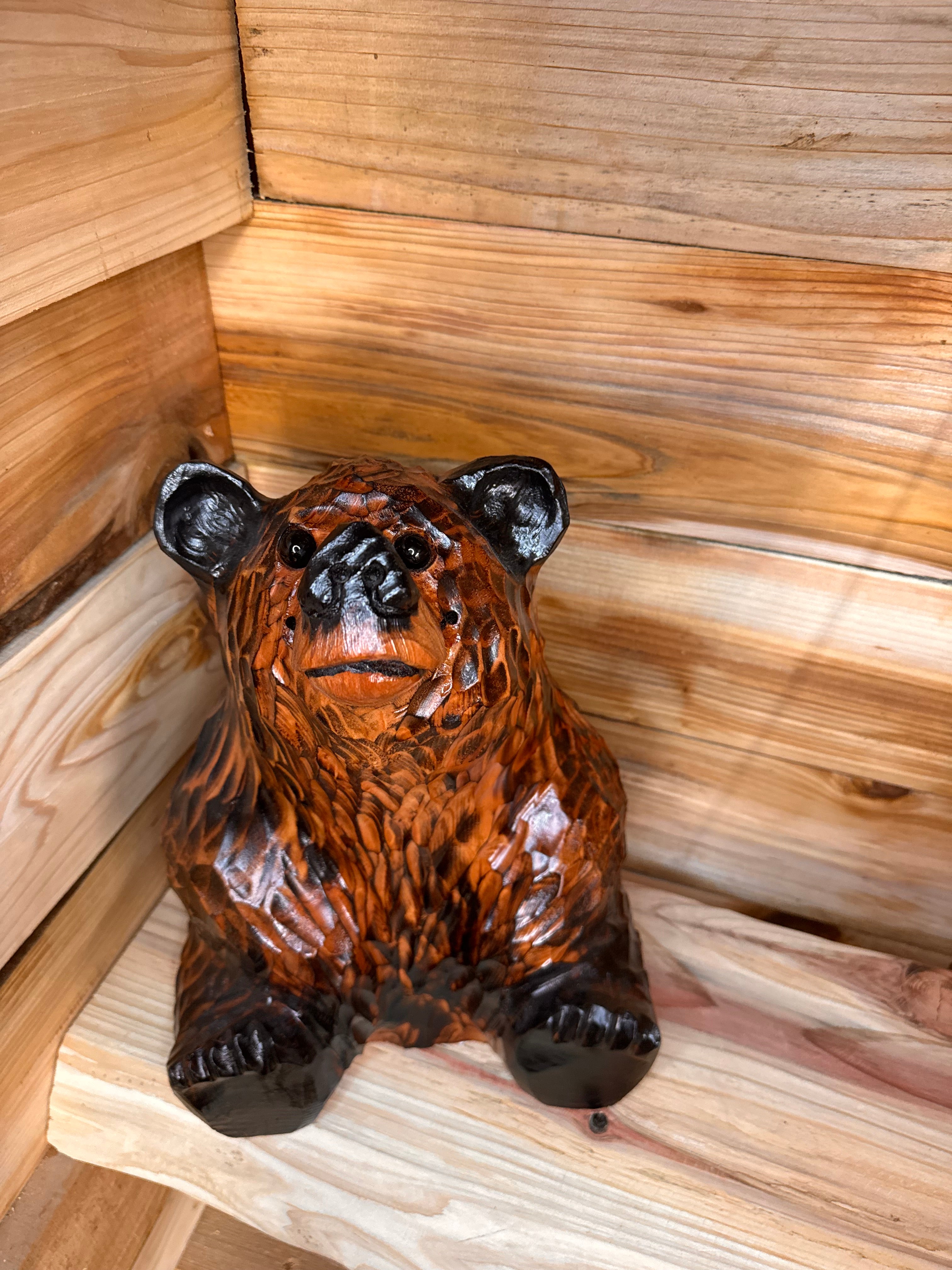 15" Chainsaw Carved Looking-Up Bear | Giant Sequoia Redwood