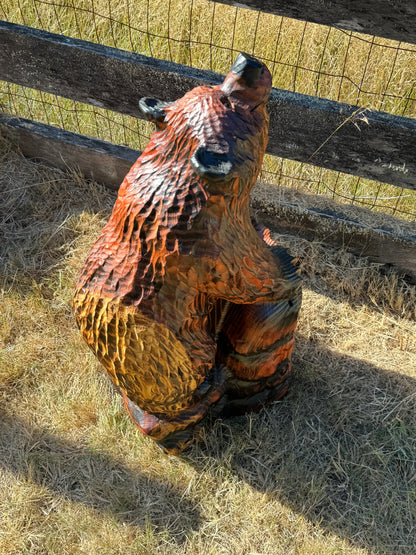 32" Chainsaw Carved Bear on Rock Base Sculpture