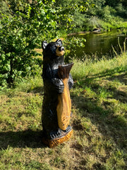 Wood Carved 48" Bear with Fish - Black