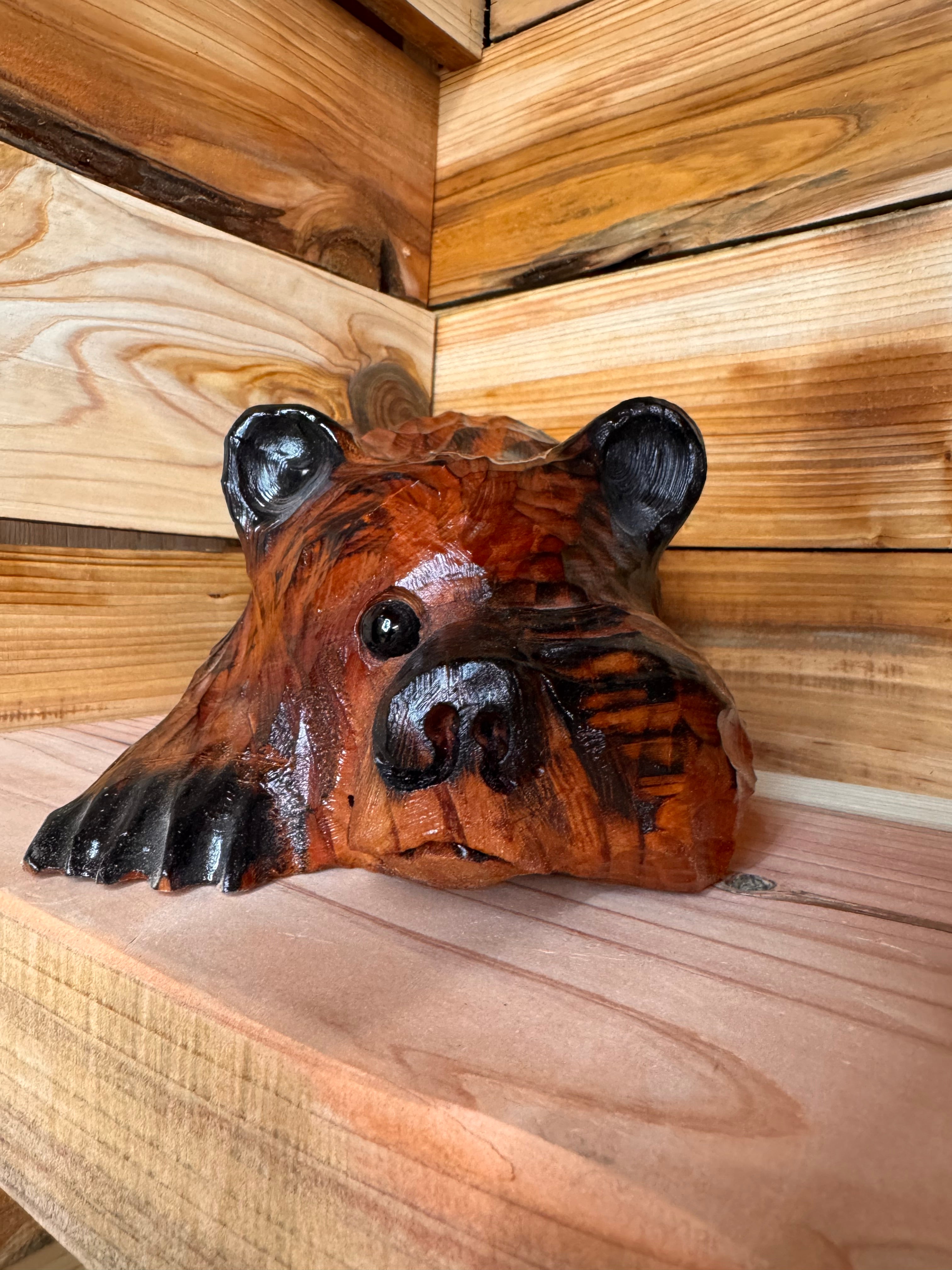 10" Hand-Carved Peeking Bear | Giant Sequoia Redwood