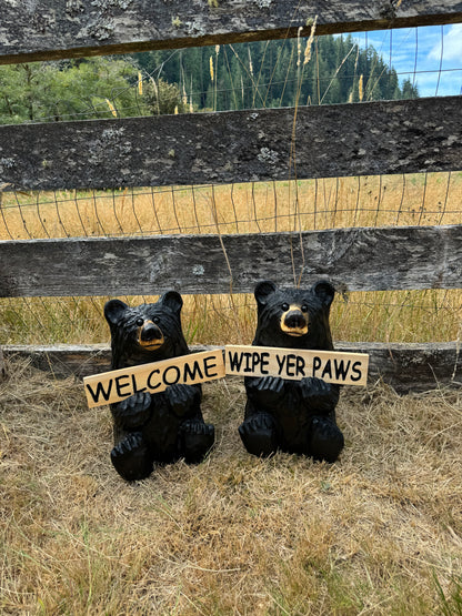 Wood Carved Bear Holding Sign 15" - Customizable - Black