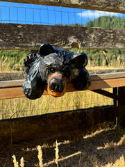 Chainsaw Carved "Kilroy" Bear 15" - Perfect for Mantels, Shelves, Ledges - Black