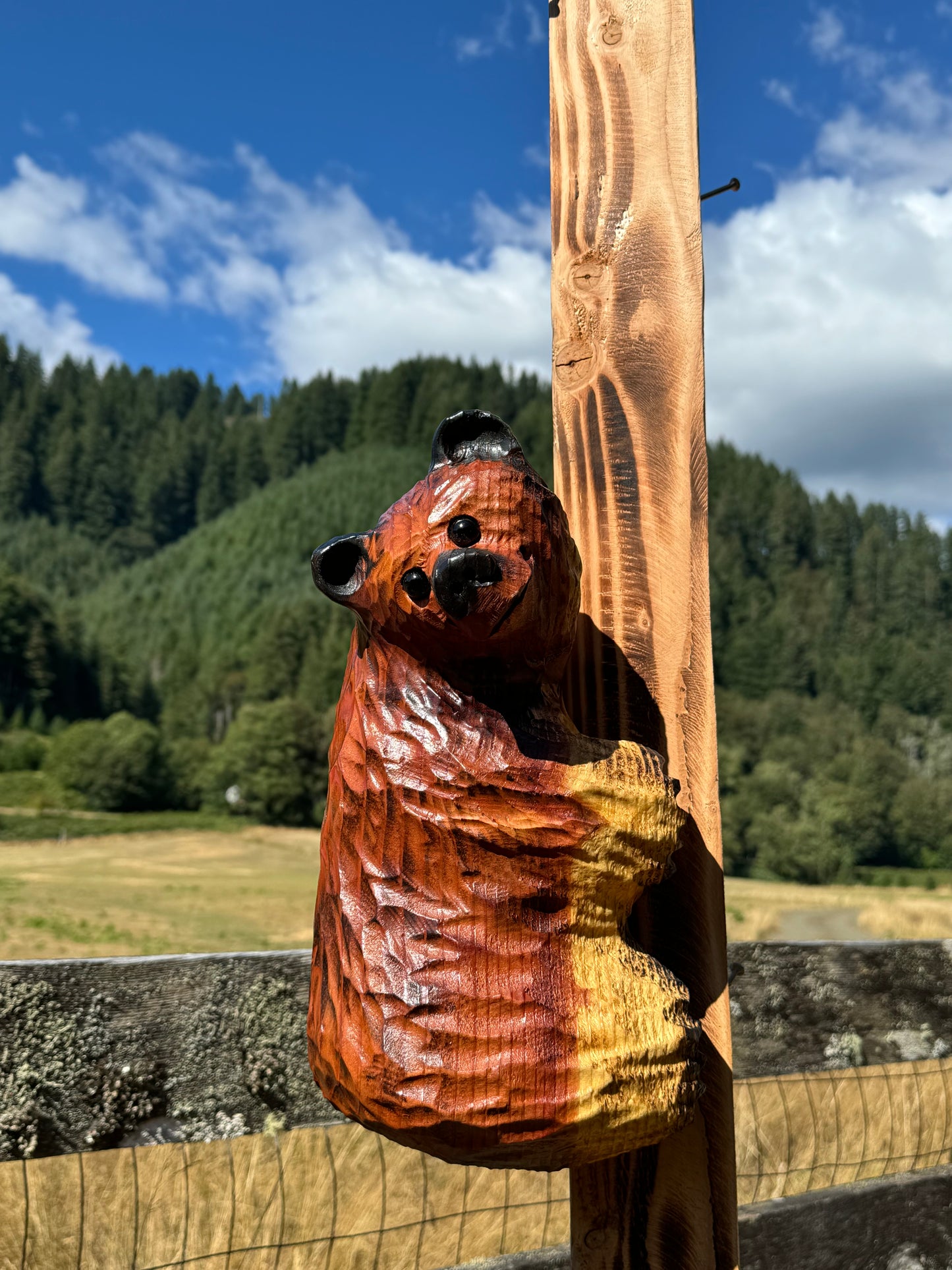 Wood Carved Climbing Bear for Posts, Poles, Trees, and More - 15 Inches, Easy to Mount and Display - Brown