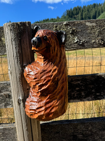 Wood Carved Climbing Bear for Posts, Poles, Trees, and More - 15 Inches, Easy to Mount and Display - Brown