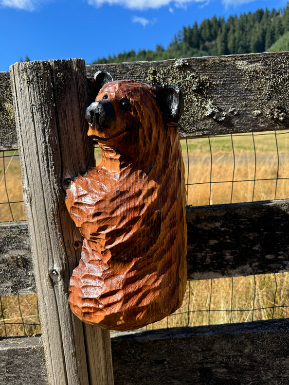 Wood Carved Climbing Bear for Posts, Poles, Trees, and More - 15 Inches, Easy to Mount and Display - Brown
