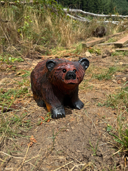 Carved Bear on All Fours Redwood – 15”
