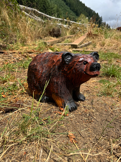 Carved Bear on All Fours Redwood – 15”