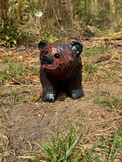 Carved Bear on All Fours Redwood – 15”