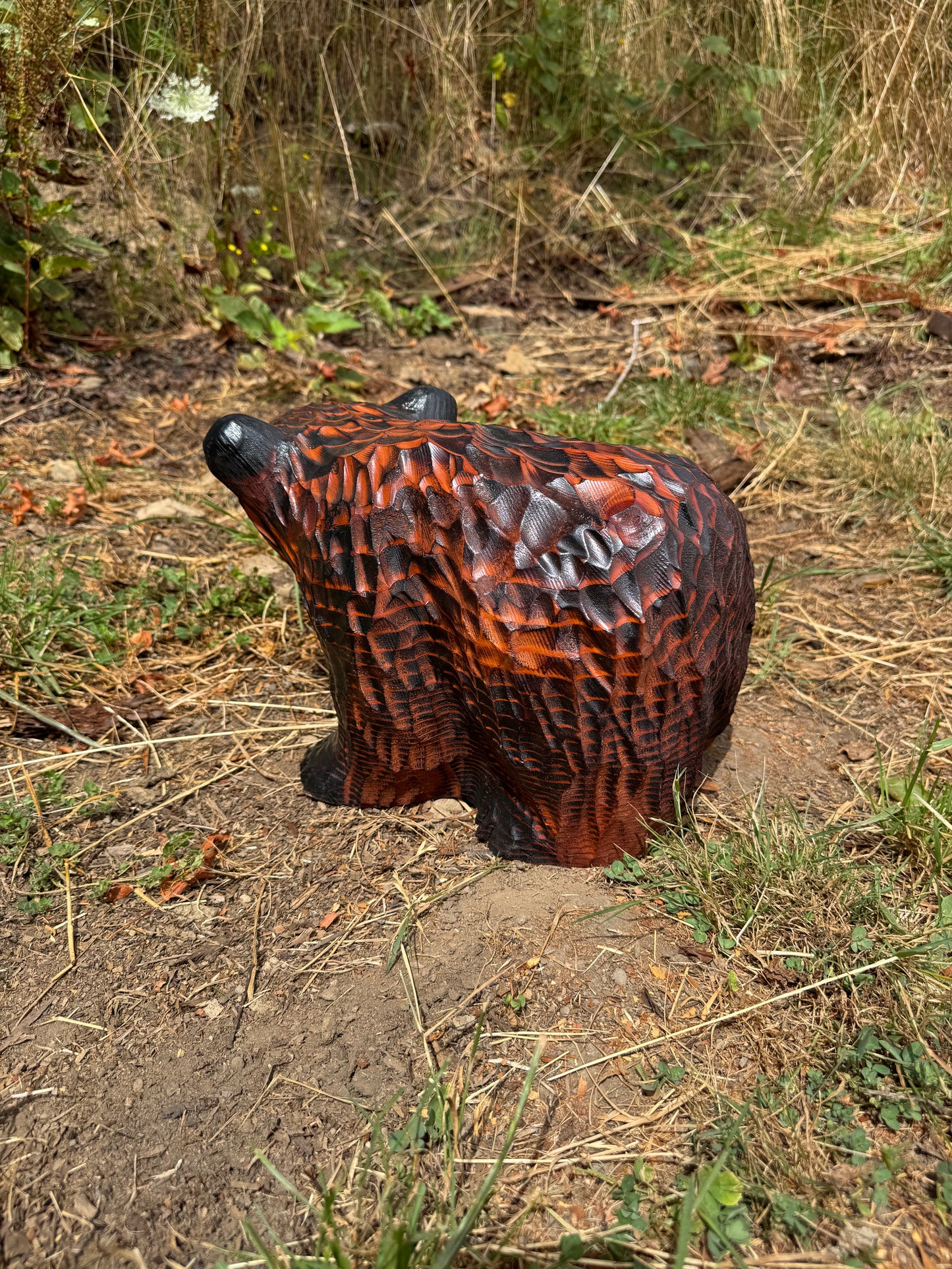 Carved Bear on All Fours Redwood – 15”
