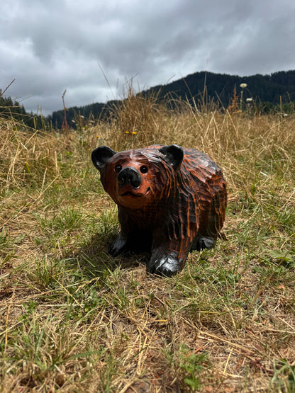 Handcrafted Wood Carved Bear Standing on All Fours - 15 Inches, - Brown