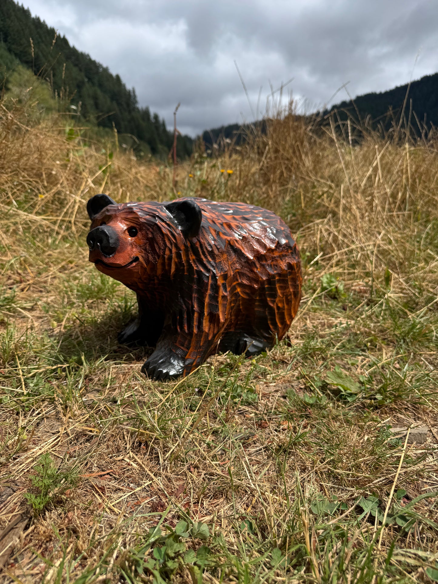 Handcrafted Wood Carved Bear Standing on All Fours - 15 Inches, - Brown