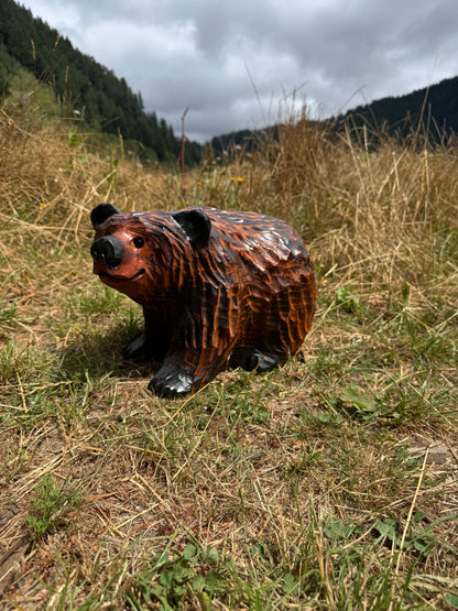 Handcrafted Wood Carved Bear Standing on All Fours - 15 Inches, - Brown