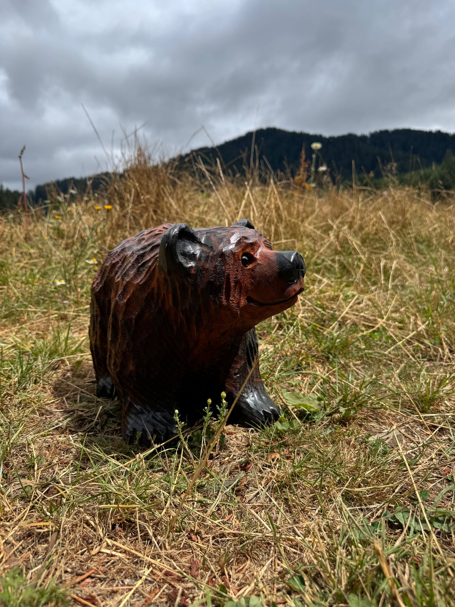 Handcrafted Wood Carved Bear Standing on All Fours - 15 Inches, - Brown