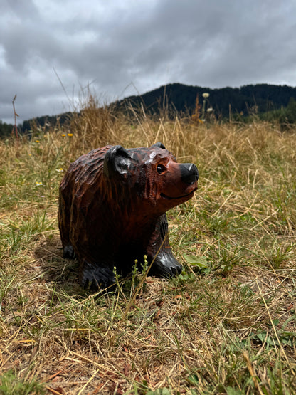 Handcrafted Wood Carved Bear Standing on All Fours - 15 Inches, - Brown