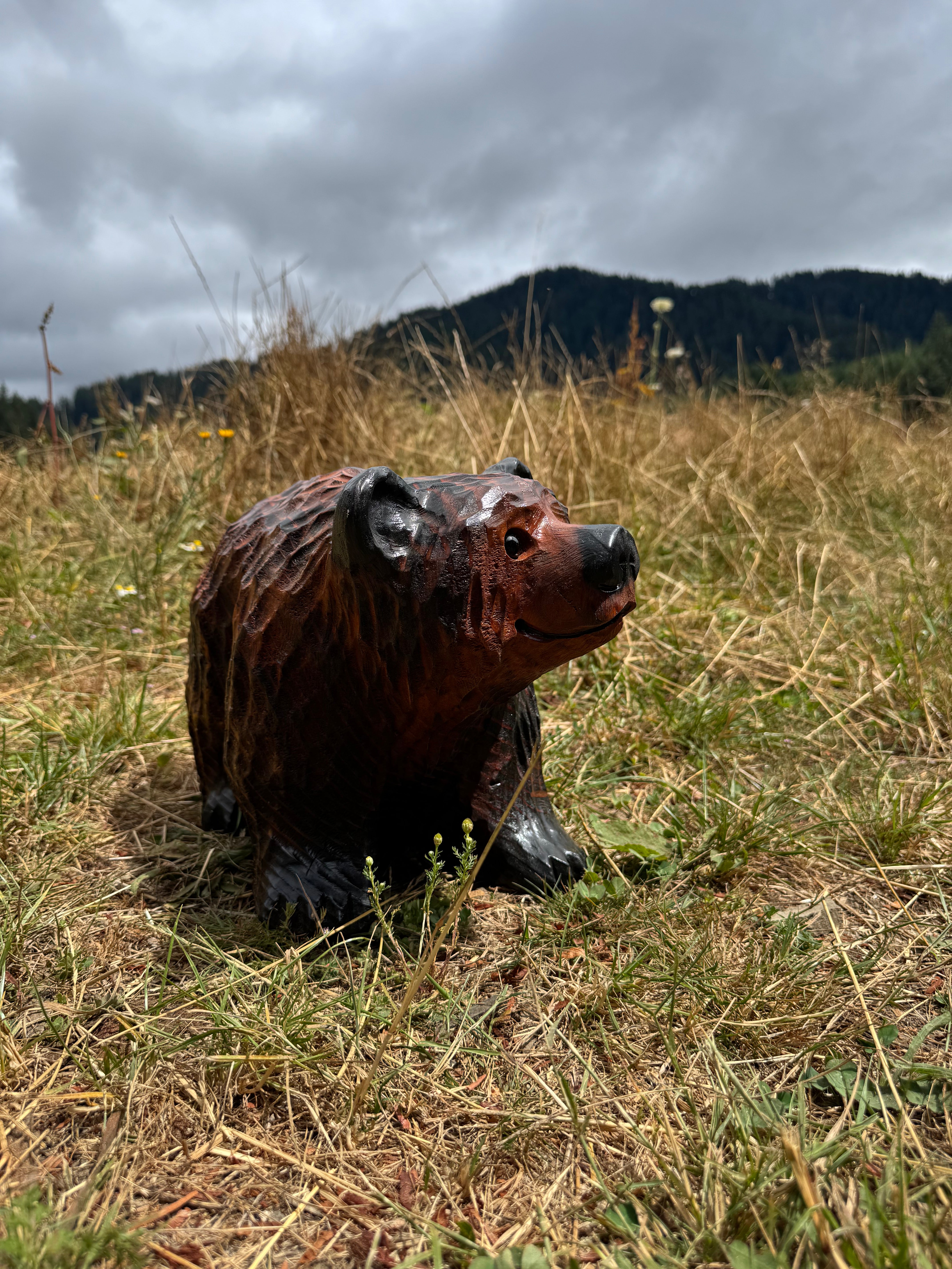 Handcrafted Wood Carved Bear Standing on All Fours - 15 Inches, - Brown