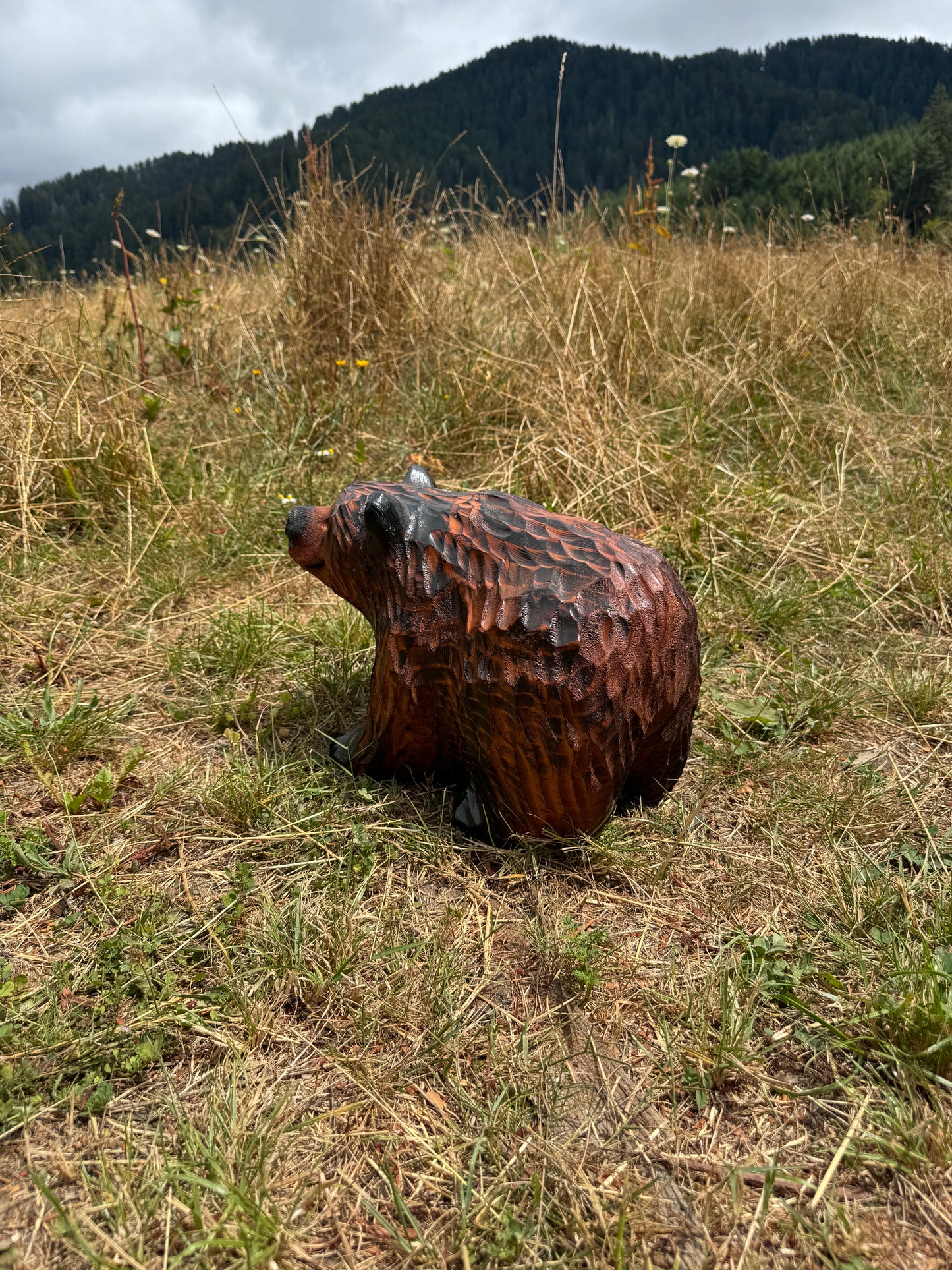 Handcrafted Wood Carved Bear Standing on All Fours - 15 Inches, - Brown