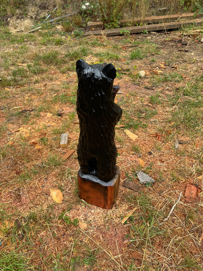 30-Inch Redwood Chainsaw Carved Bear with Fish