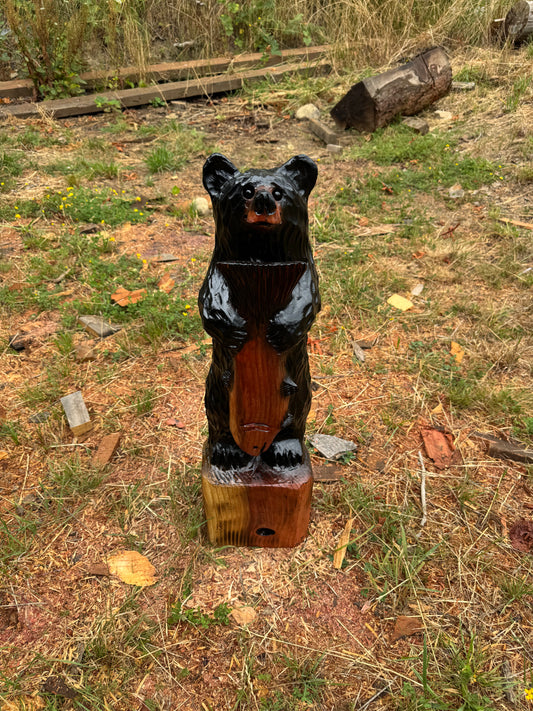 30-Inch Redwood Chainsaw Carved Bear with Fish
