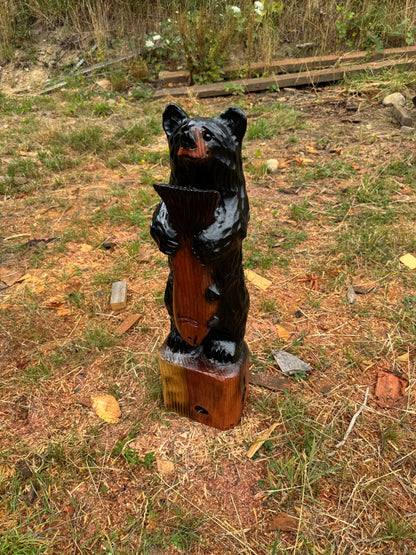 30-Inch Redwood Chainsaw Carved Bear with Fish