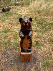 32-Inch Redwood Standing Bear with Fish Carving