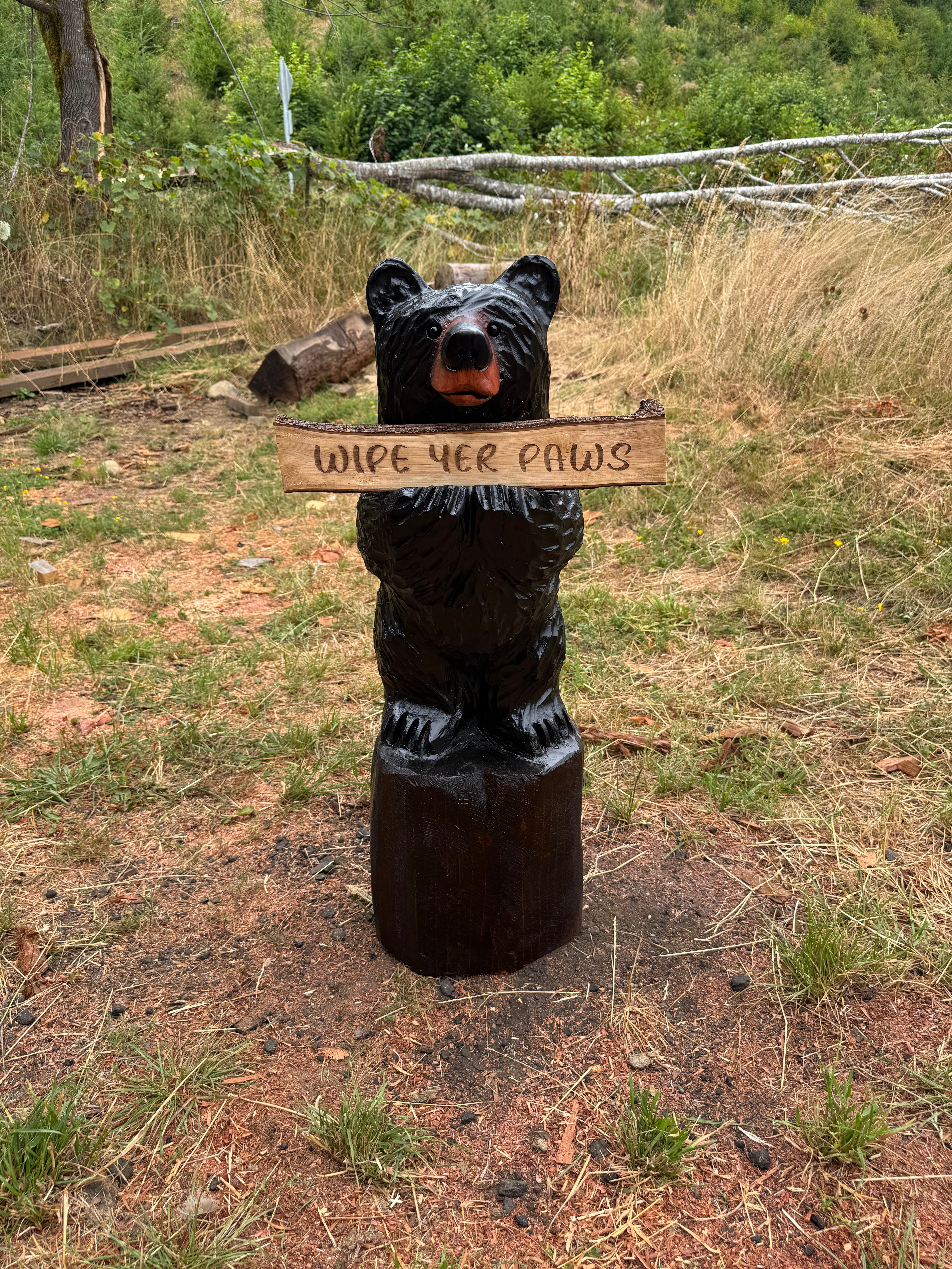 Handcrafted 36" Bear with Reversible Sign