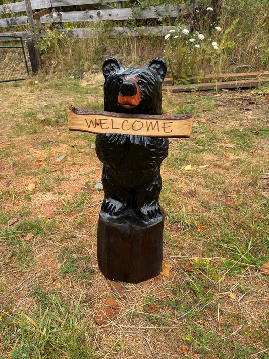 Handcrafted 36" Bear with Reversible Sign