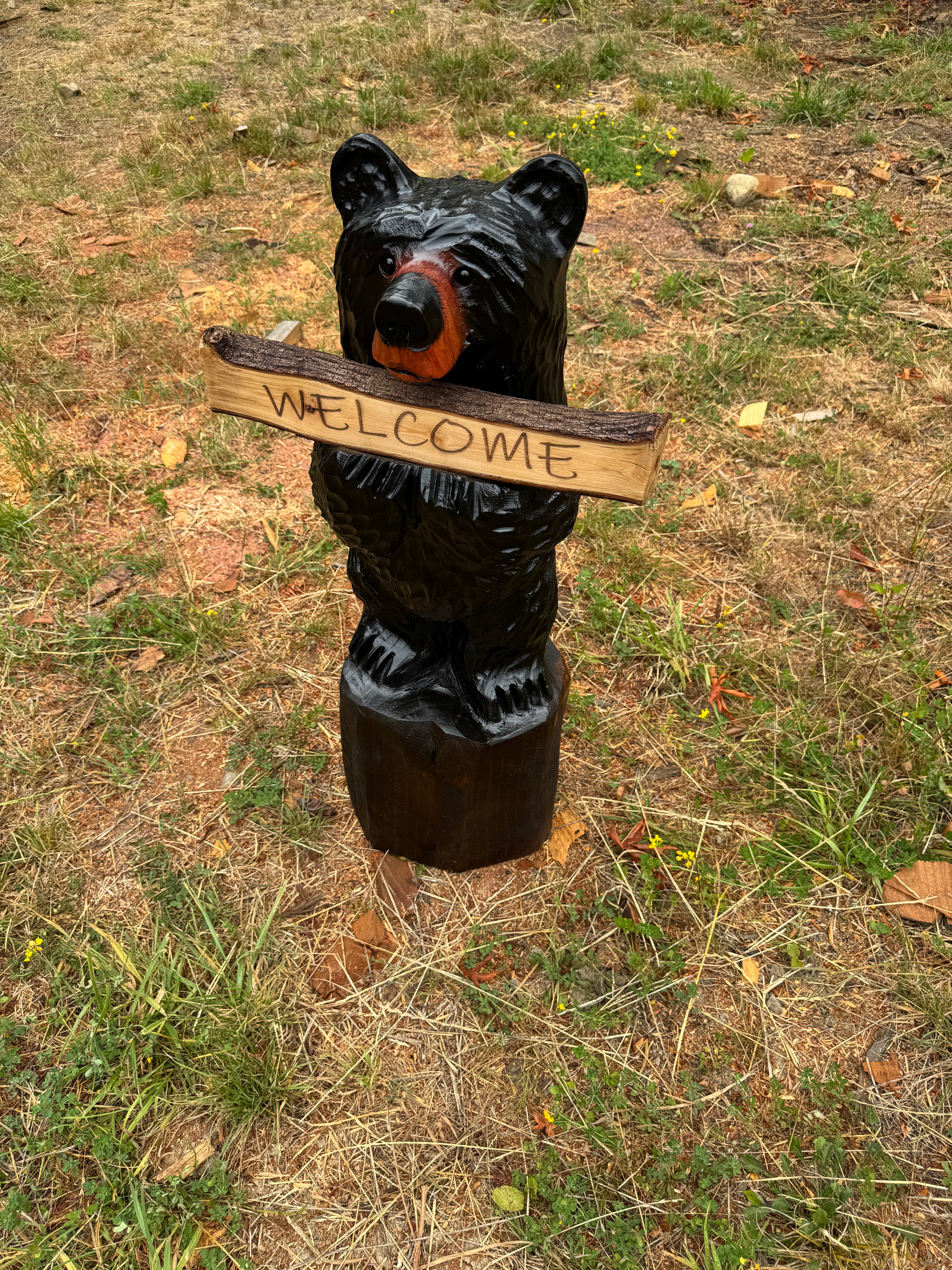 Handcrafted 36" Bear with Reversible Sign