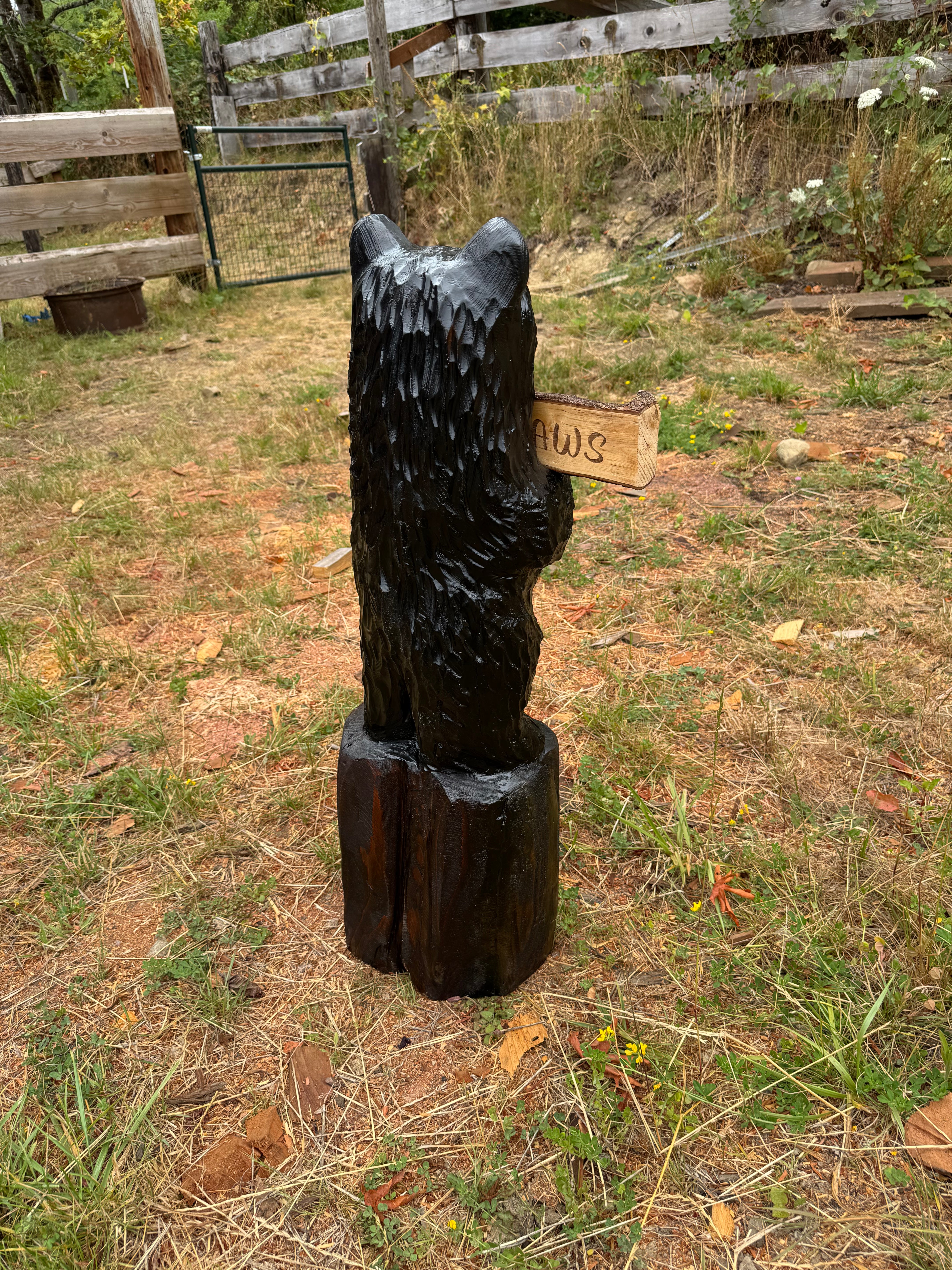 Handcrafted 36" Bear with Reversible Sign