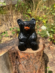 Chainsaw Carved Wooden Sitting Black Bear – 10 Inches
