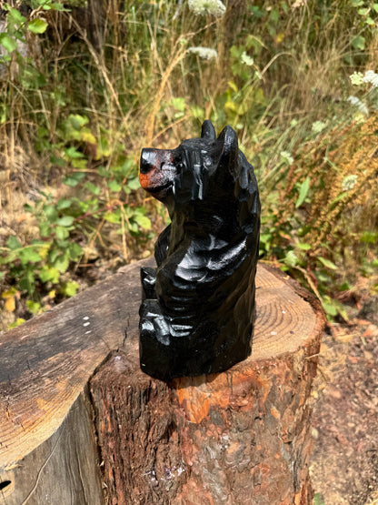 Chainsaw Carved Wooden Sitting Black Bear – 10 Inches