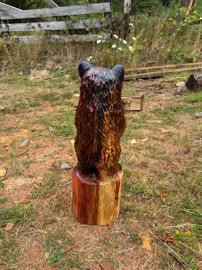 Sign Bear with Reversible Log Sign - 35 inches - Redwood