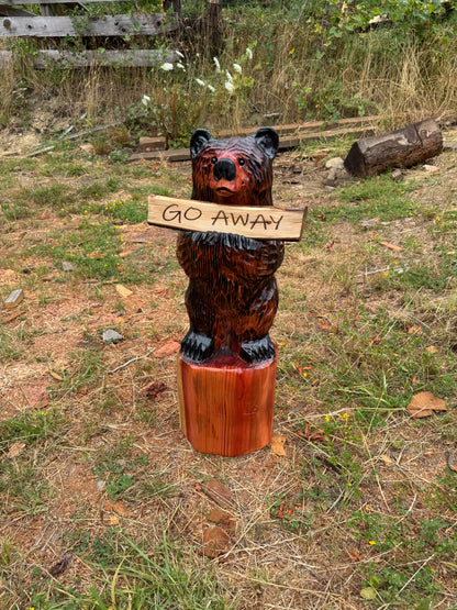 Sign Bear with Reversible Log Sign - 35 inches - Redwood
