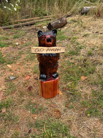 Sign Bear with Reversible Log Sign - 35 inches - Redwood